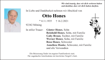 Traueranzeige von Otto Hones von Neumarkter Tagblatt