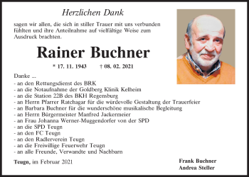 Traueranzeige von Rainer Buchner von Mittelbayerische Zeitung Kelheim