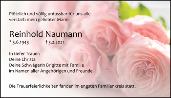 Traueranzeige von Reinhold Naumann von Mittelbayerische Zeitung Regensburg