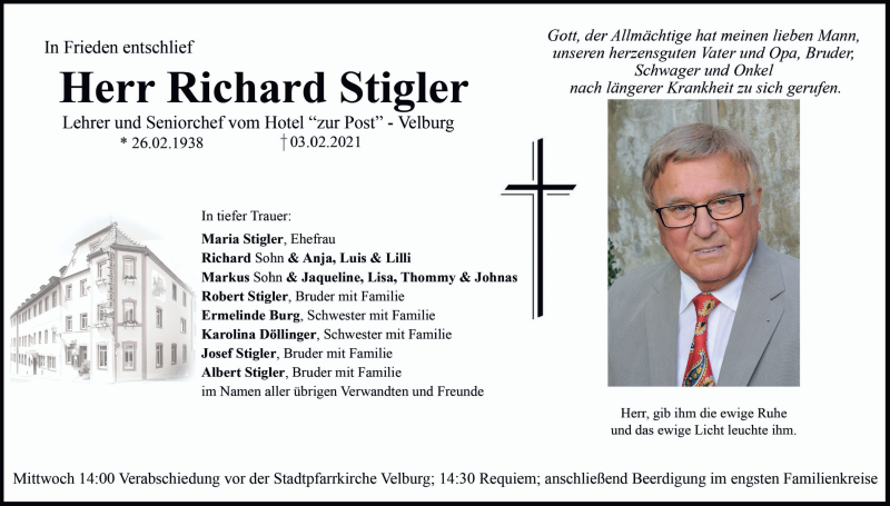  Traueranzeige für Richard Stigler vom 08.02.2021 aus Neumarkter Tagblatt