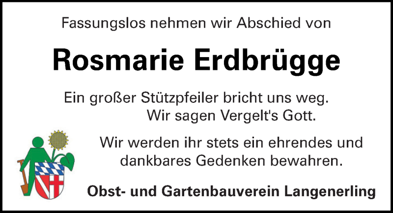  Traueranzeige für Rosmarie Erdbrügge vom 13.02.2021 aus Mittelbayerische Zeitung Regensburg