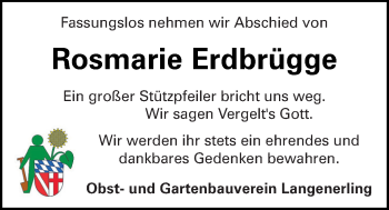Traueranzeige von Rosmarie Erdbrügge von Mittelbayerische Zeitung Regensburg