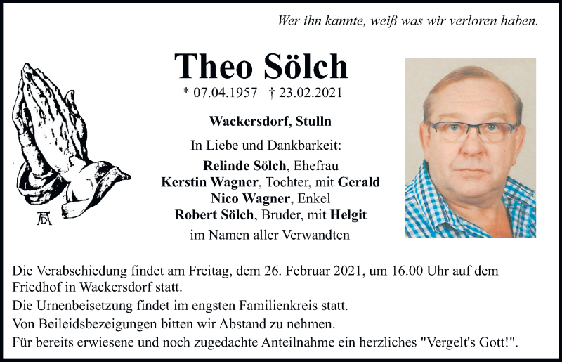  Traueranzeige für Theo Sölch vom 25.02.2021 aus Mittelbayerische Zeitung Schwandorf