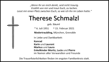 Traueranzeige von Therese Schmalzl von Mittelbayerische Zeitung Regensburg