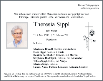 Traueranzeige von Theresia Sippl von Neumarkter Tagblatt