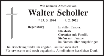 Traueranzeige von Walter Scholler von Mittelbayerische Zeitung Regensburg