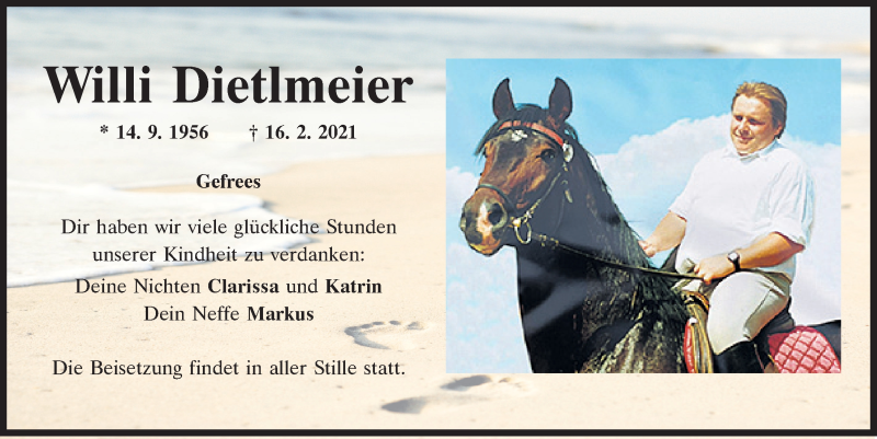  Traueranzeige für Willi Dietlmeier vom 27.02.2021 aus Mittelbayerische Zeitung Regensburg