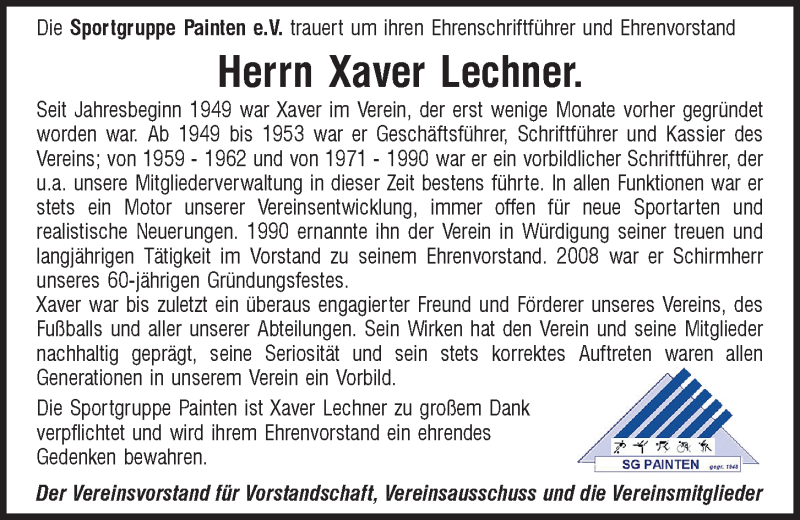  Traueranzeige für Xaver Lechner vom 18.02.2021 aus Mittelbayerische Zeitung Kelheim