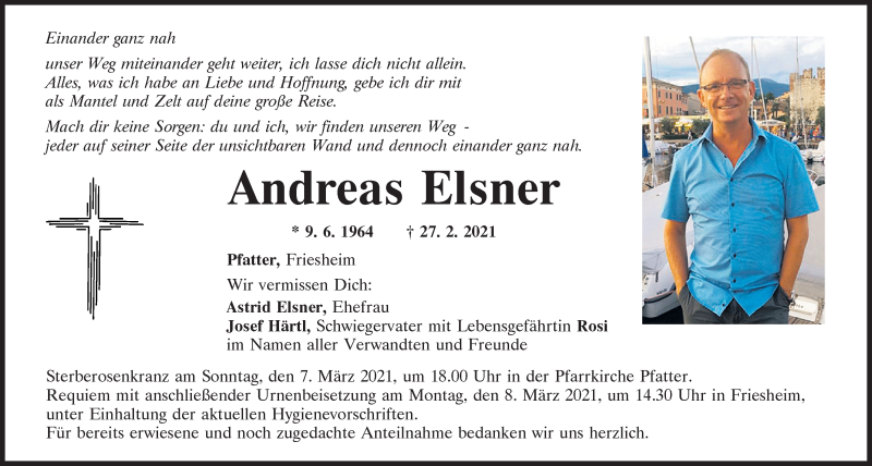  Traueranzeige für Andreas Elsner vom 06.03.2021 aus Mittelbayerische Zeitung Regensburg