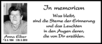 Traueranzeige von Anna Eiber von Bayerwald Echo