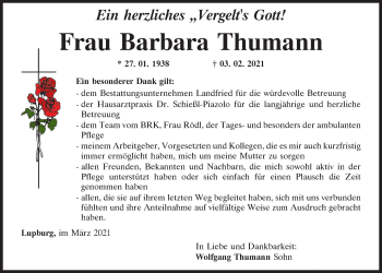 Traueranzeige von Barbara Thumann von Neumarkter Tagblatt