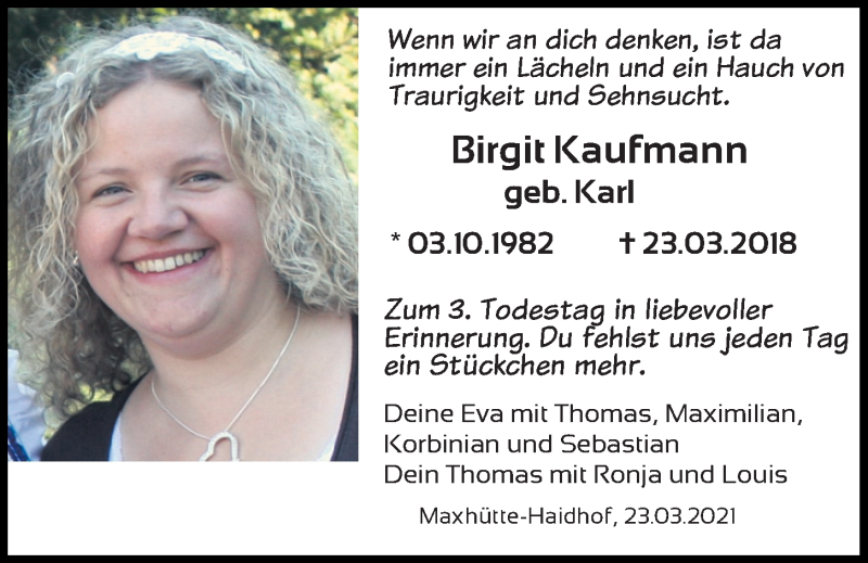  Traueranzeige für Birgit Kaufmann vom 23.03.2021 aus Mittelbayerische Zeitung Schwandorf