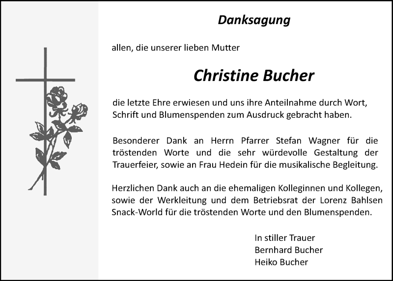  Traueranzeige für Christine Bucher vom 19.03.2021 aus Mittelbayerische Zeitung Schwandorf