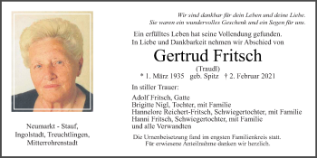 Traueranzeige von Gertrud Fritsch von Neumarkter Tagblatt