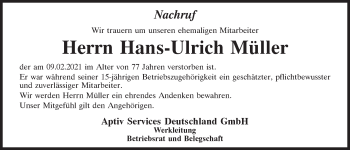 Traueranzeige von Hans-Ulrich Müller von Neumarkter Tagblatt