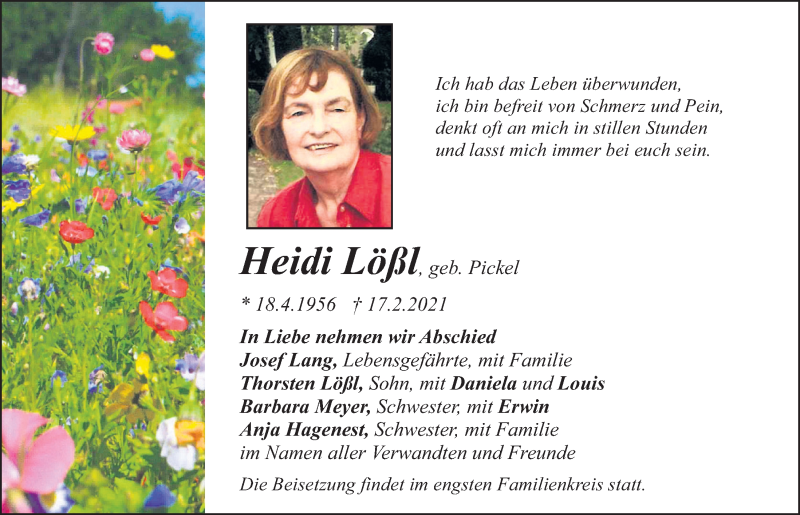  Traueranzeige für Heidi Lößl vom 08.03.2021 aus Neumarkter Tagblatt