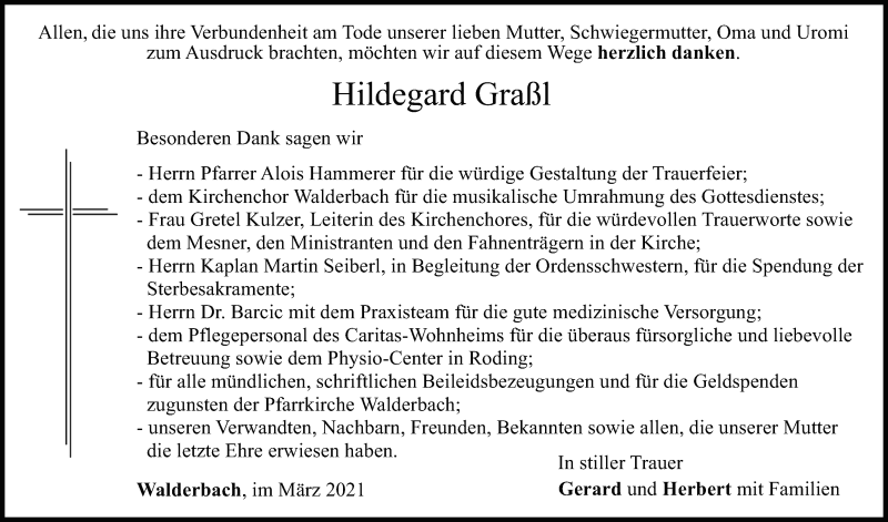  Traueranzeige für Hildegard Graßl vom 05.03.2021 aus Bayerwald Echo