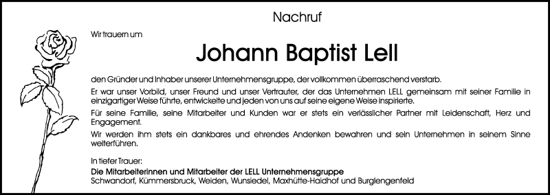  Traueranzeige für Johann Baptist Lell vom 25.03.2021 aus Mittelbayerische Zeitung Regensburg