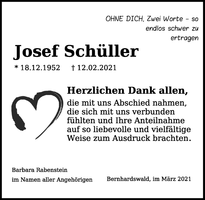  Traueranzeige für Josef Schüller vom 03.03.2021 aus Mittelbayerische Zeitung Regensburg