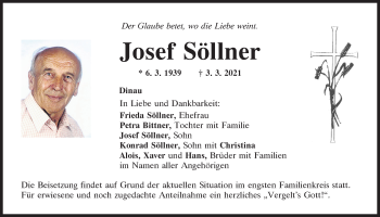 Traueranzeige von Josef Söllner von Mittelbayerische Zeitung Regensburg