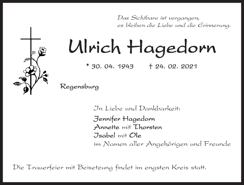  Traueranzeige für Ulrich Hagedorn vom 03.03.2021 aus Mittelbayerische Zeitung Regensburg