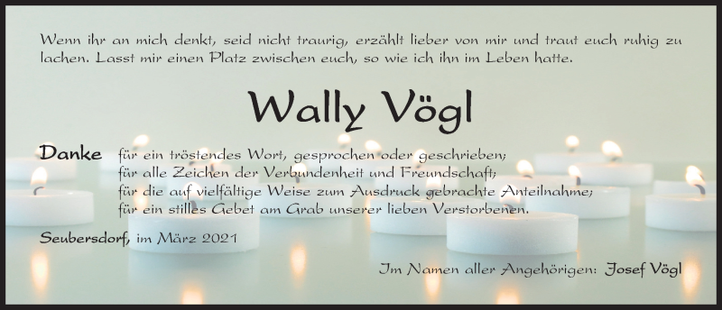  Traueranzeige für Wally Vögl vom 06.03.2021 aus Neumarkter Tagblatt
