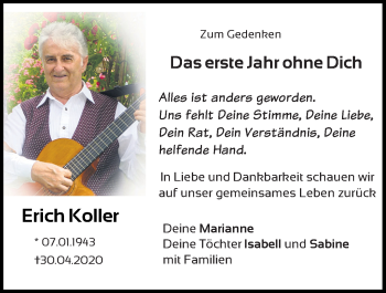 Traueranzeige von Erich Koller von Mittelbayerische Zeitung Kelheim