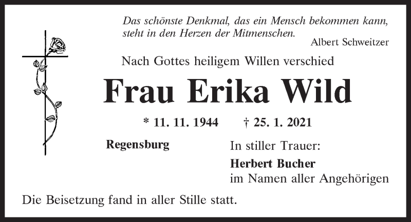  Traueranzeige für Erika Wild vom 24.04.2021 aus Mittelbayerische Zeitung Regensburg