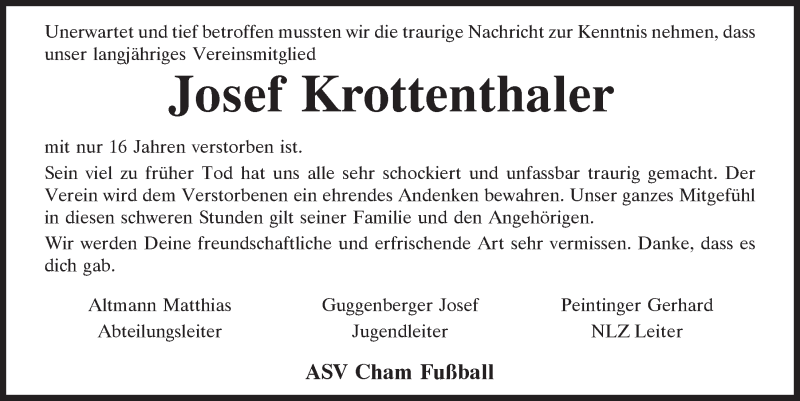  Traueranzeige für Josef Krottenthaler vom 07.04.2021 aus Bayerwald Echo