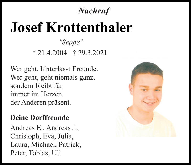  Traueranzeige für Josef Krottenthaler vom 07.04.2021 aus Bayerwald Echo