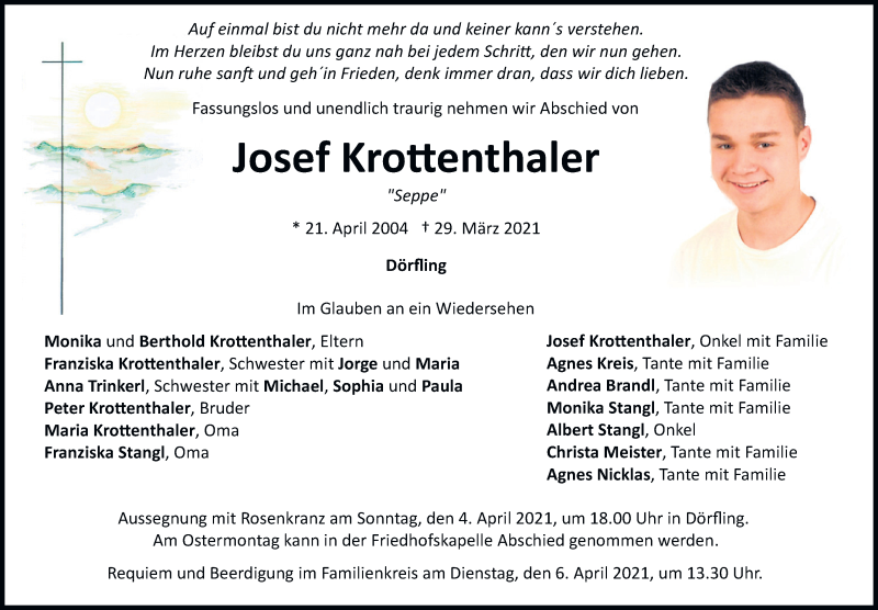  Traueranzeige für Josef Krottenthaler vom 03.04.2021 aus Bayerwald Echo