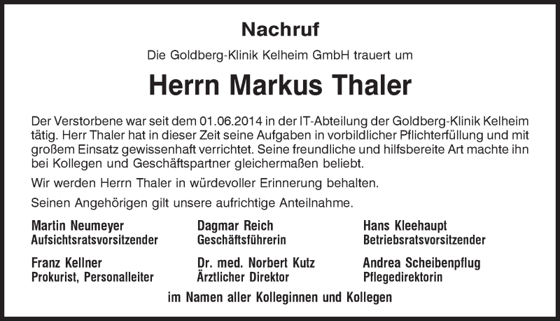  Traueranzeige für Markus Thaler vom 08.04.2021 aus Mittelbayerische Zeitung Kelheim