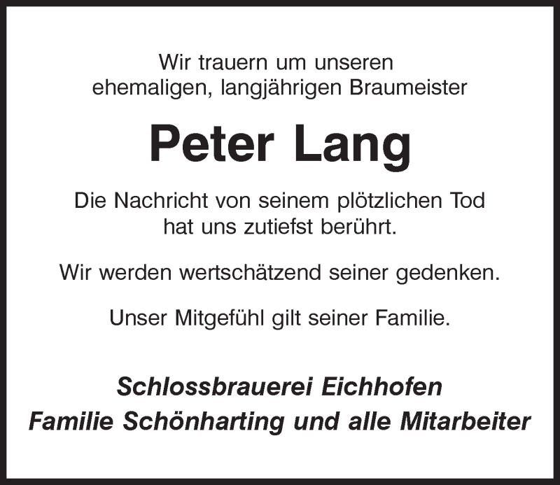  Traueranzeige für Peter Lang vom 17.04.2021 aus Mittelbayerische Zeitung