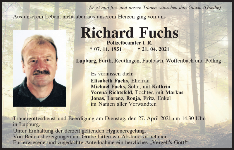  Traueranzeige für Richard Fuchs vom 24.04.2021 aus Neumarkter Tagblatt