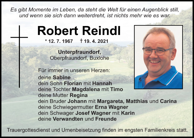  Traueranzeige für Robert Reindl vom 24.04.2021 aus Mittelbayerische Zeitung Regensburg