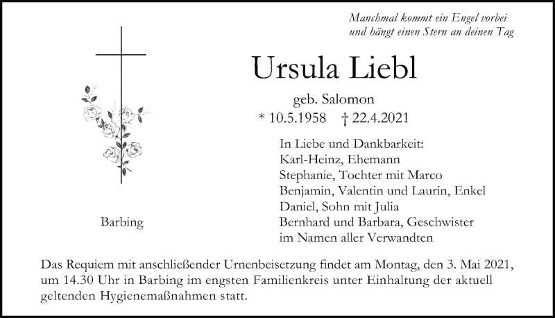  Traueranzeige für Ursula Liebl vom 24.04.2021 aus Mittelbayerische Zeitung Regensburg