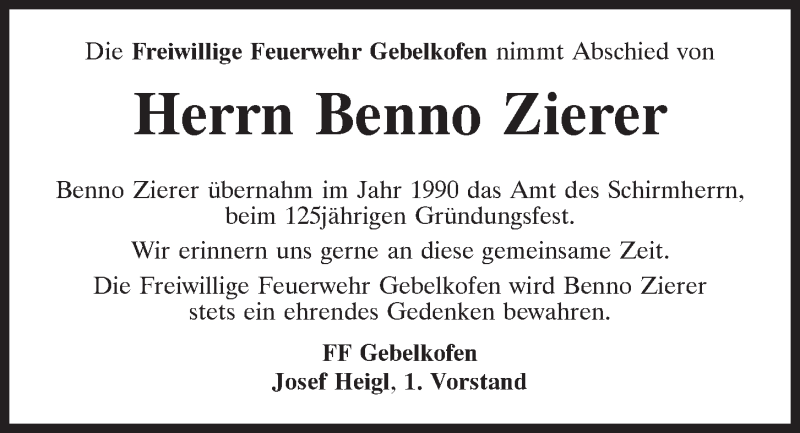  Traueranzeige für Benno Zierer vom 03.05.2021 aus Mittelbayerische Zeitung Regensburg