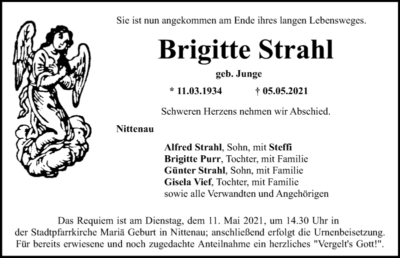  Traueranzeige für Brigitte Strahl vom 06.05.2021 aus Mittelbayerische Zeitung Regensburg