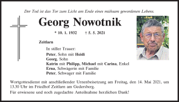 Traueranzeige von Georg Nowotnik von Mittelbayerische Zeitung Regensburg