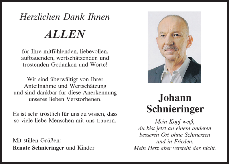  Traueranzeige für Johann Schnieringer vom 08.05.2021 aus Neumarkter Tagblatt