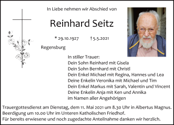Traueranzeige von Reinhard Seitz von Mittelbayerische Zeitung Regensburg