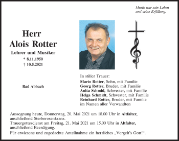 Traueranzeige von Alois Rotter von Mittelbayerische Zeitung Kelheim