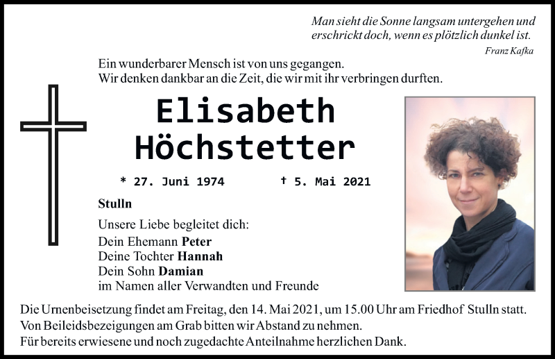  Traueranzeige für Elisabeth Höchstetter vom 11.05.2021 aus Neumarkter Tagblatt
