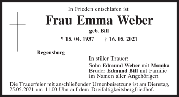 Traueranzeige von Emma Weber von Mittelbayerische Zeitung Regensburg