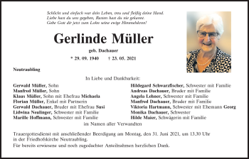 Traueranzeige von Gerlinde Müller von Mittelbayerische Zeitung Regensburg