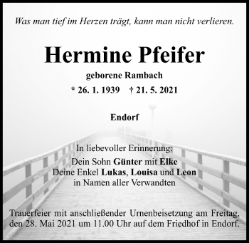 Traueranzeige von Hermine Pfeifer von Mittelbayerische Zeitung Regensburg