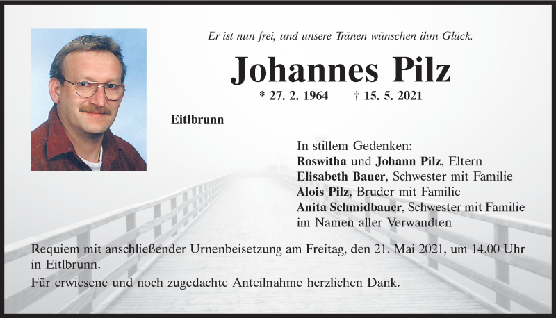  Traueranzeige für Johannes Pilz vom 19.05.2021 aus Mittelbayerische Zeitung Regensburg