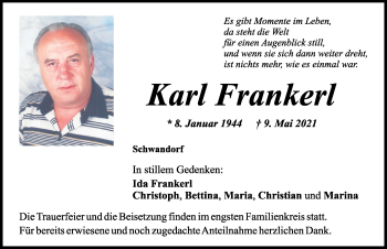 Traueranzeige von Karl Frankerl von Mittelbayerische Zeitung Schwandorf