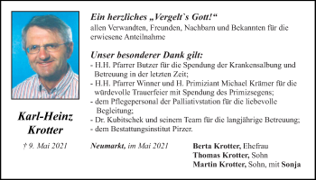 Traueranzeige von Karl-Heinz Krotter von Neumarkter Tagblatt