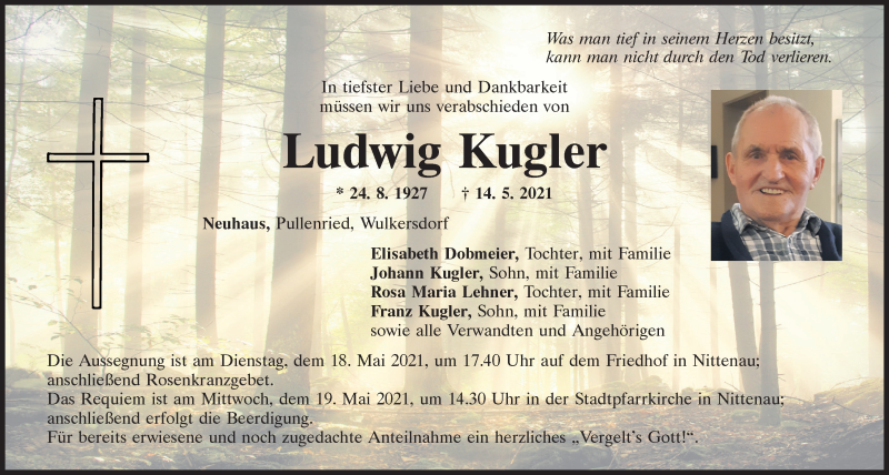  Traueranzeige für Ludwig Kugler vom 17.05.2021 aus Mittelbayerische Zeitung Schwandorf